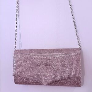 Pink Glitter Clutch Bag with Detachable Chain